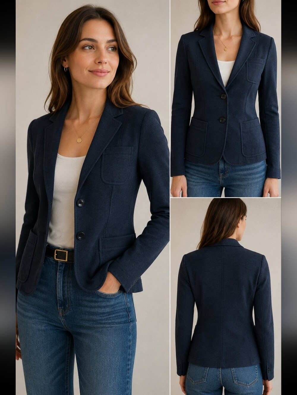 Akris Punto Navy Knit Blazer Jacket Women’s Tailored Stretch Career Office S
